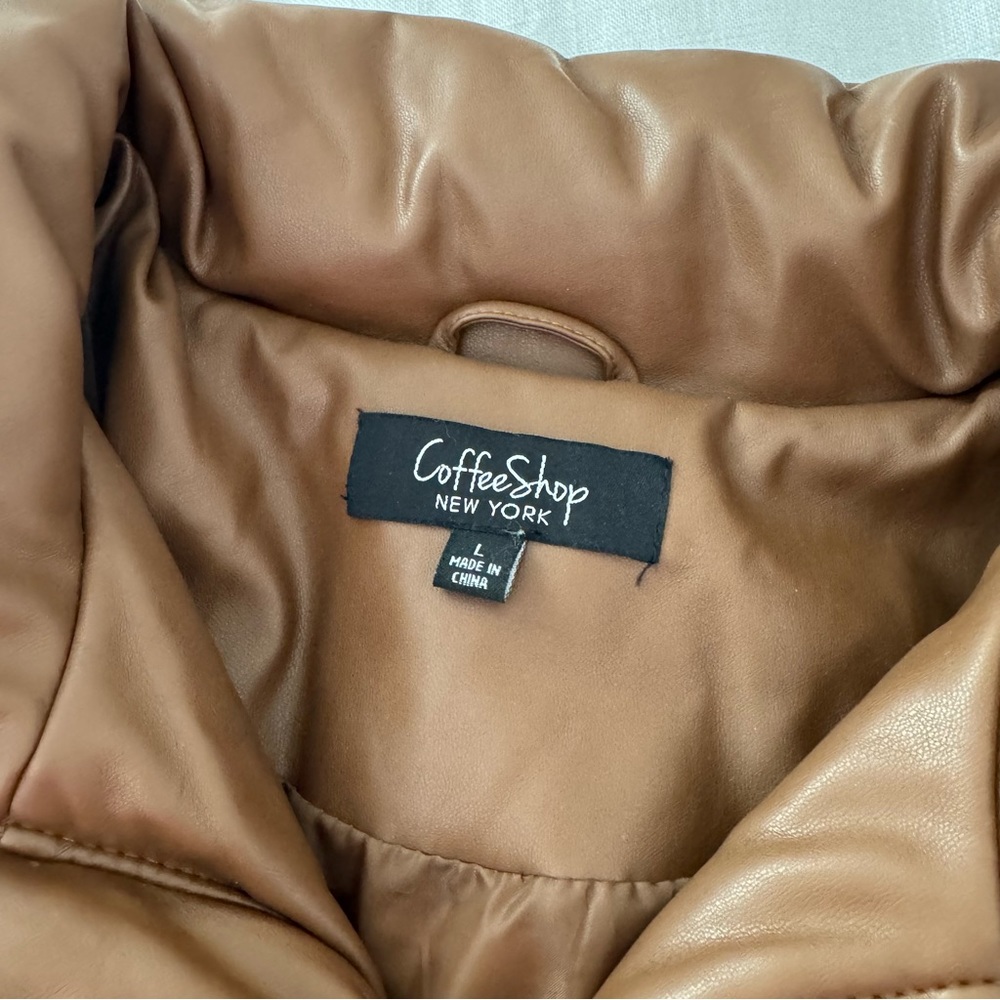 Coffee Shop brown pleather puffer coat - Picture 6 of 6